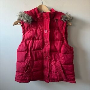 Aeropostale Red Puffer Vest with Faux Fur Trim